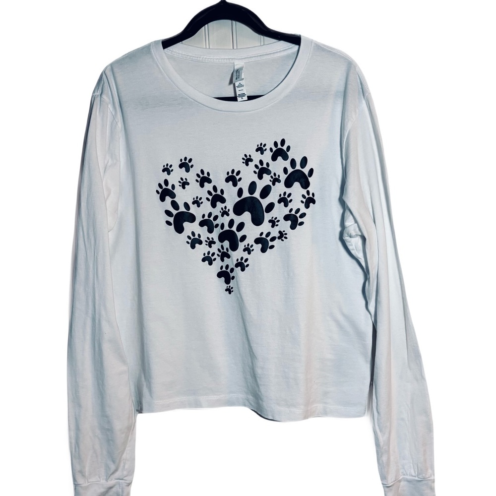 Heart Paw Print Long Sleeve Shirt Bella Canvas size XL